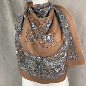 Vintage JP Collections brown & blue floral square scarf 30” from Italy